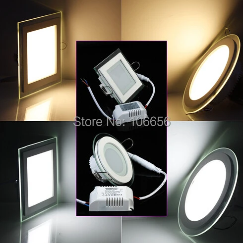 

double color temperature LED Panel Downlight recessed round Square Glass Panel Lights SMD5730