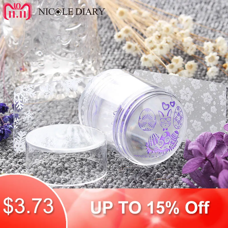 

Dual XL Clear Jelly Stamper & 2 Scrapers Set Silicone Head with Rhinestone Cap Stamping Nail Art Tool