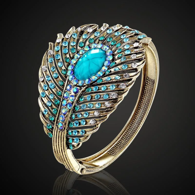 

Zlxgirl Big size Colorful Rhinestone feather bangle Jewelry Women's fashion Wedding bracelet&bangle accessory women couple gifts