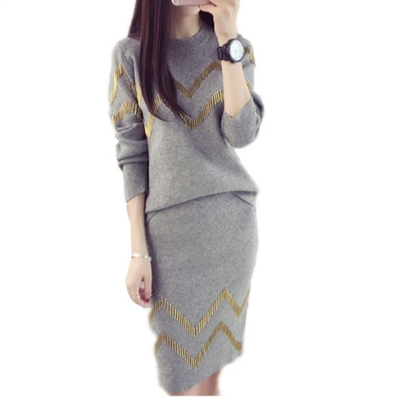 

2019 Spring Autumn Women Hoodies And Sweatshirt Skirt Suits Two Piece Set Knitted Twinset Women Conjuntos Femininos Clothing