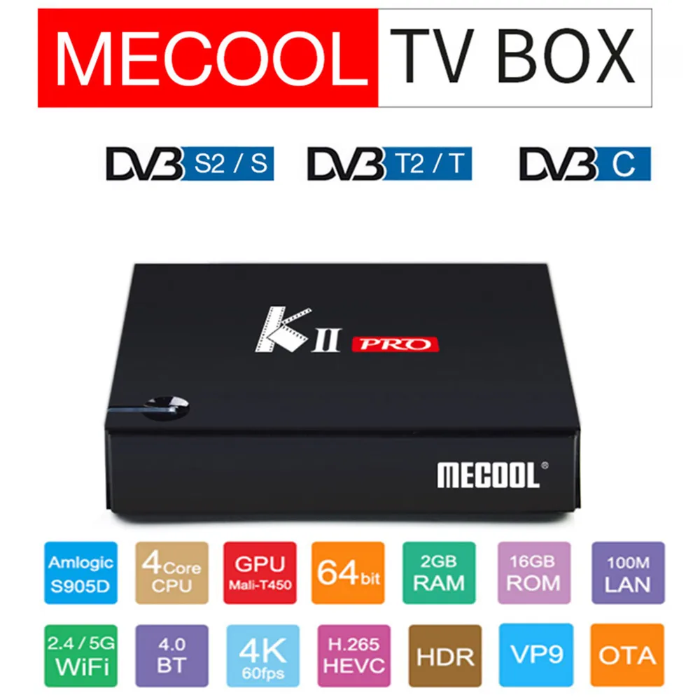 

MECOOL KII PRO Android 7.1 TV Box Quad Core Amlogic S905D CPU Support 2.4 / 5GHz WiFi Smart TV Box 4K H.265 BT4.0 Media Player