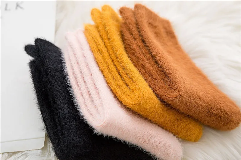 CHAOZHU зимние теплые носки Женские однотонные розовые/желтые/черные/оранжевые плотные не скатываются Высокое качество имитация норки носки
