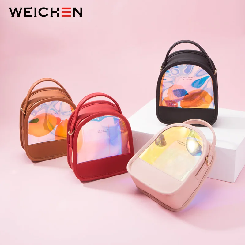 WEICHEN de láser brillo las mujeres Mochila bolso de PVC y cuero de la PU Mochila bolso de hombro pequeño damas marca Mochila Mujer