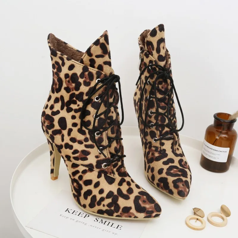 

Booties women's high heel women's boots with pointed bare boots leopard frosted women's boots stiletto women