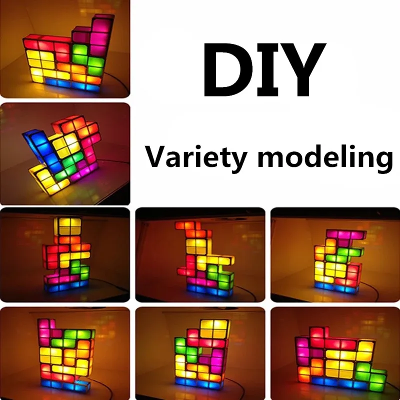 

New Tetris Led Night Light DIY Stackable Tangram Puzzles 7 Pieces Colorful Night Lamp LED Induction Interlocking Lamp Toys Gift