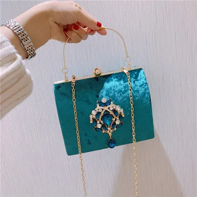 Женская жемчужная сумочка, винтажная велюровая вечерняя сумка-мессенджер с бриллиантами, Свадебная вечерняя сумочка, клатч для невесты, женская наплечная сумочка на цепочке, сумочка 491 - Цвет: sky blue