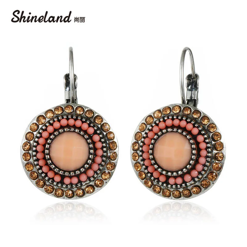 Shineland Модные женские серьги-клипсы в богемном стиле, розовые Кристальные бусины со стразами из смолы, круглые серьги-клипсы, очаровательные ювелирные изделия