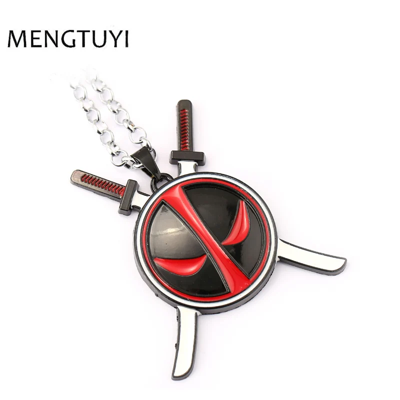 

J store Cartoon Deadpool Zinc Alloy pendant Necklace Men Movie superhero Dead Pool Necklaces long chain jewelry