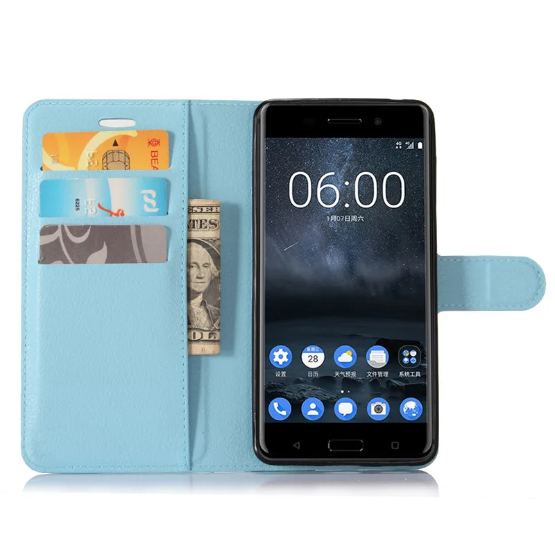 Чехол-кошелек для Nokia 6, кожаный чехол-книжка для телефона Nokia 6 TA-1021 TA-1033, чехол-бампер из ТПУ с отделением для карт