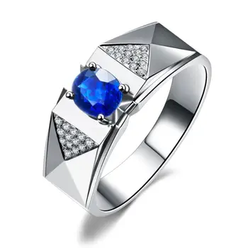 

GVBORI 0.9Carat Natural Sapphire 18K Solid gold Natural Diamond 2017 New Fashion Luxury Women Ring