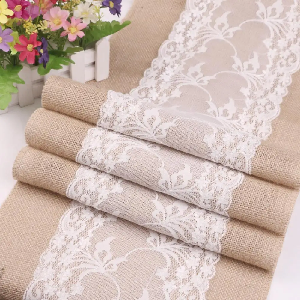 Natural Burlap Table Runner For Wedding Christmas 275cmx30cm Luxury Lace New Year Crochet Jute