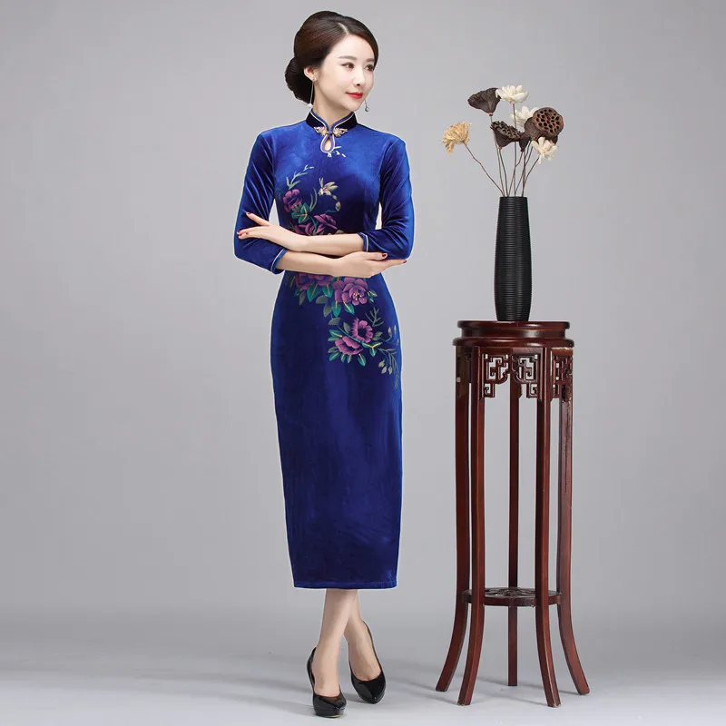 Китайские традиционные Для женщин пикантные Разделение Qipao Винтаж леди воротник-стойка Cheongsam новый элегантный свадебное платье плюс