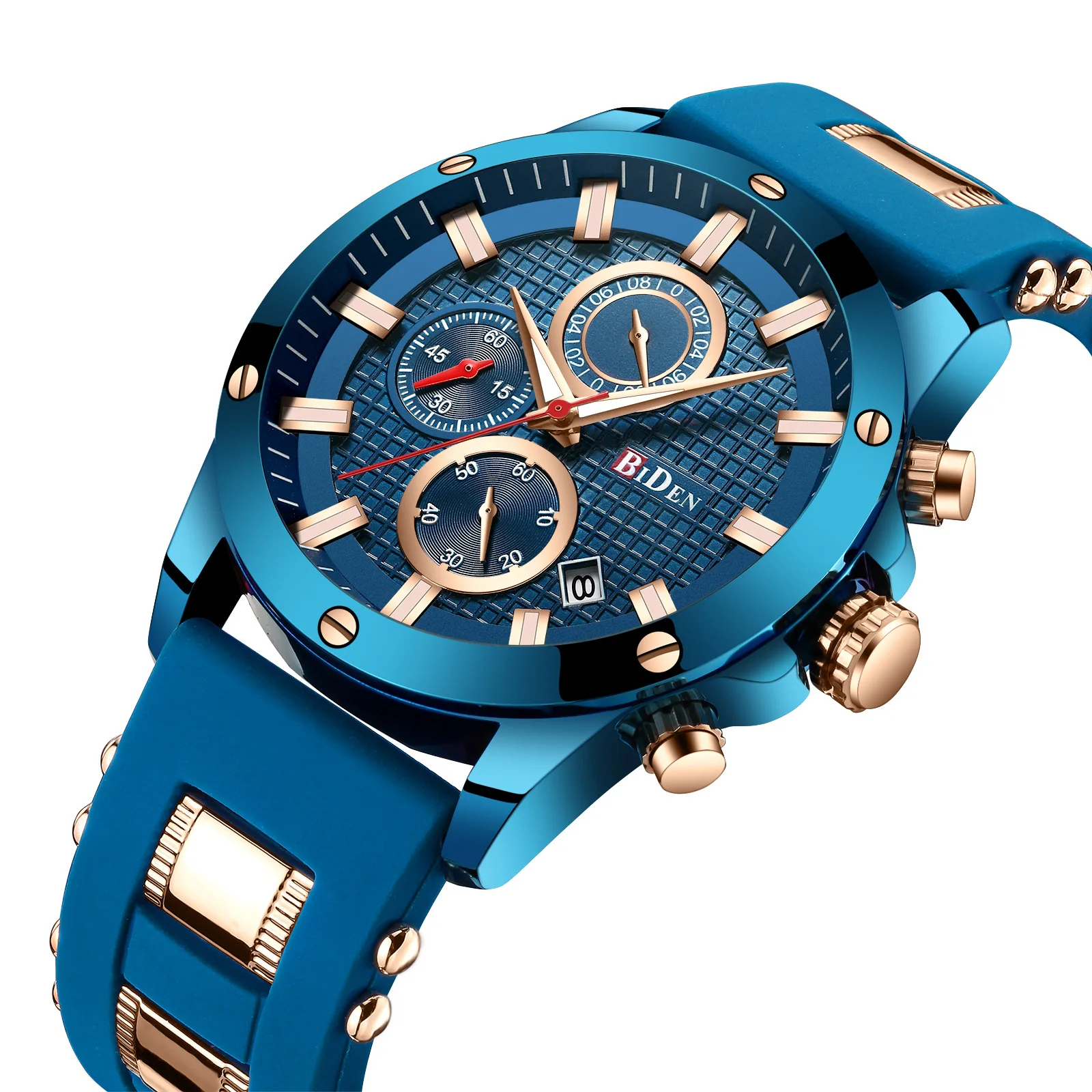 

business BIDEN brand man watches waterproof fashion men wristwatches blue quartz Silica gel men's clocks calendar Japan movement