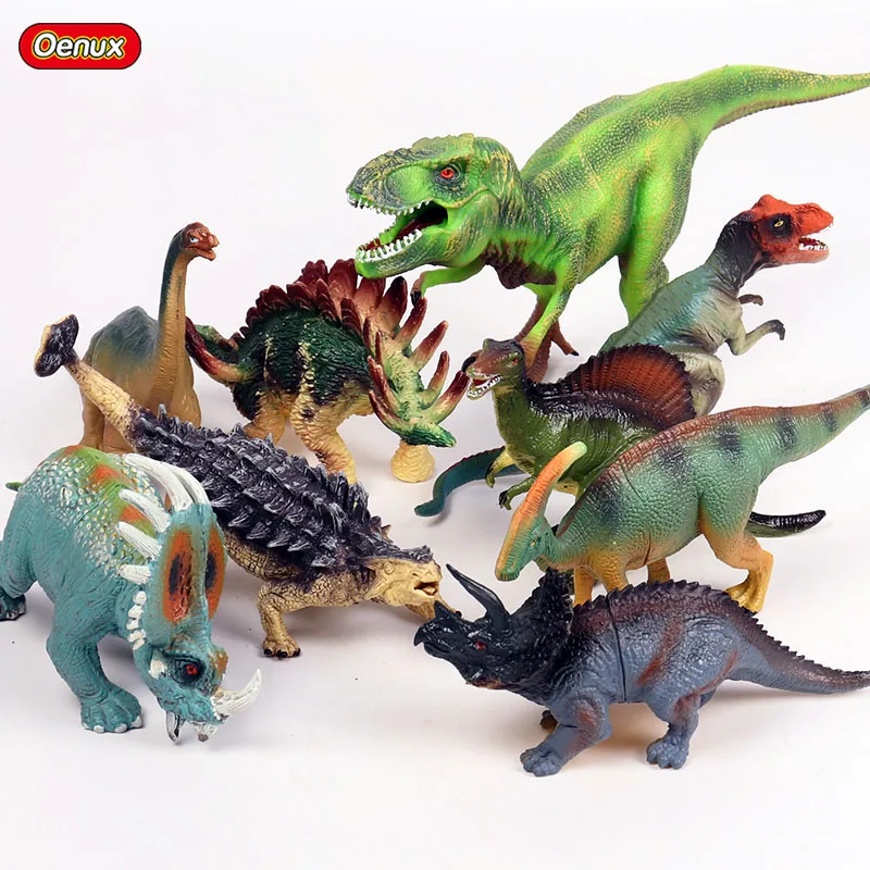 

Oenux 9pcs/set Prehistoric Jurassic Dinosaur Action Figure Savage T-Rex Stegosaurus Dinossauro Collection Education Model Toy