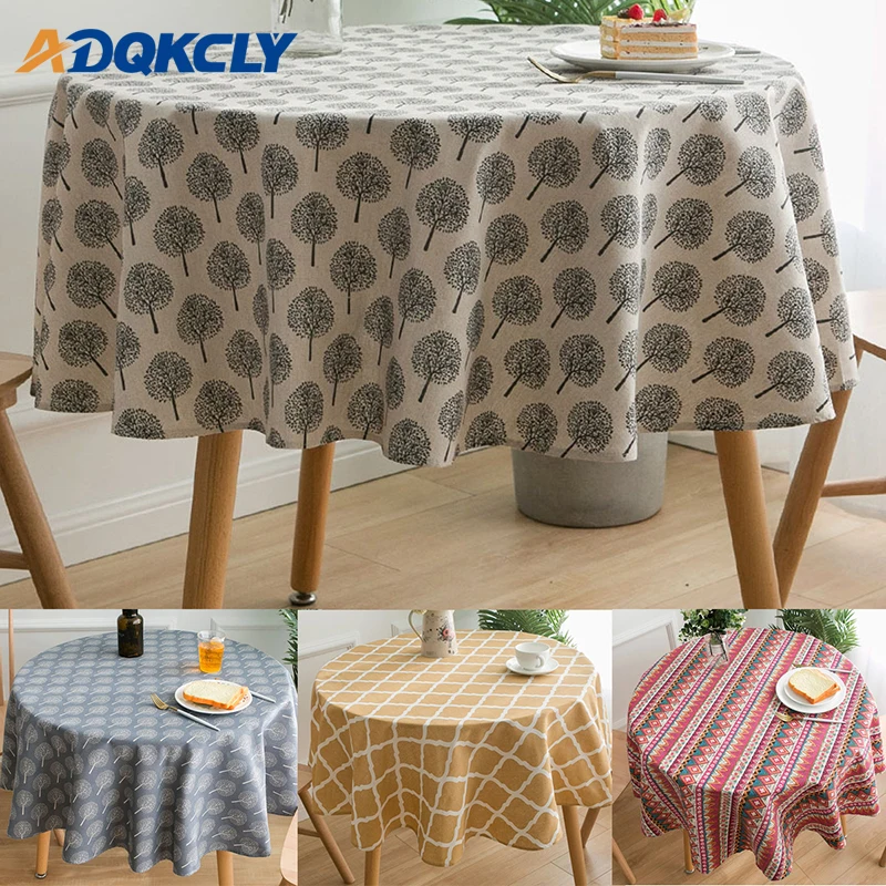 

150*150cm Round Dining Tablecloth Cotton Linen Fabric Table Cloth for Wedding Party Banquet Home Textile Decor Table Cover 1PC