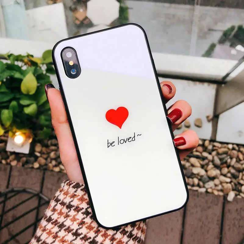 Tfshining Love Heart Tempered Glass Case For iPhone X Cute Bright Light Protective Back Cover Cases For iPhone 6 6s 7 8 Plus bag (1)