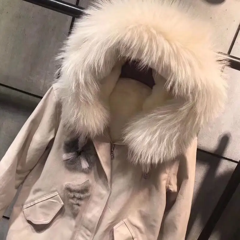 Back Mink Fur Flowers Embroidery Women Winter Jacket Coat Detachable Rex Rabbit Fur Liner Long Real Fur Parka
