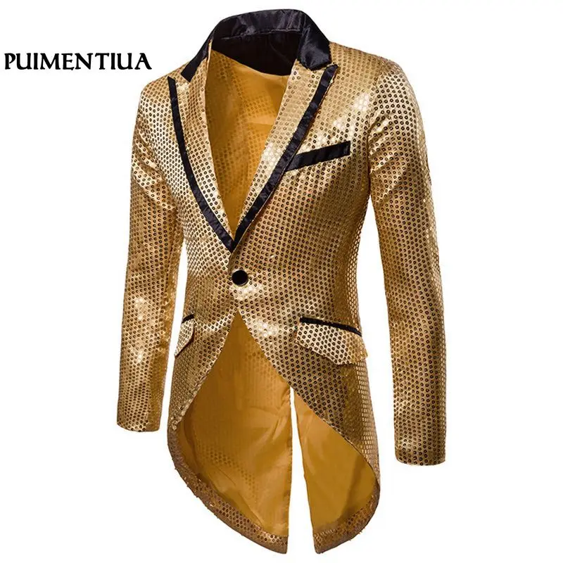 

Adisputent Men Sequin Slim Fit Tailcoat Wedding Night Club Performances Tuxedo Dress Suit Jacket Blazers Gold Silver Jacket 2019