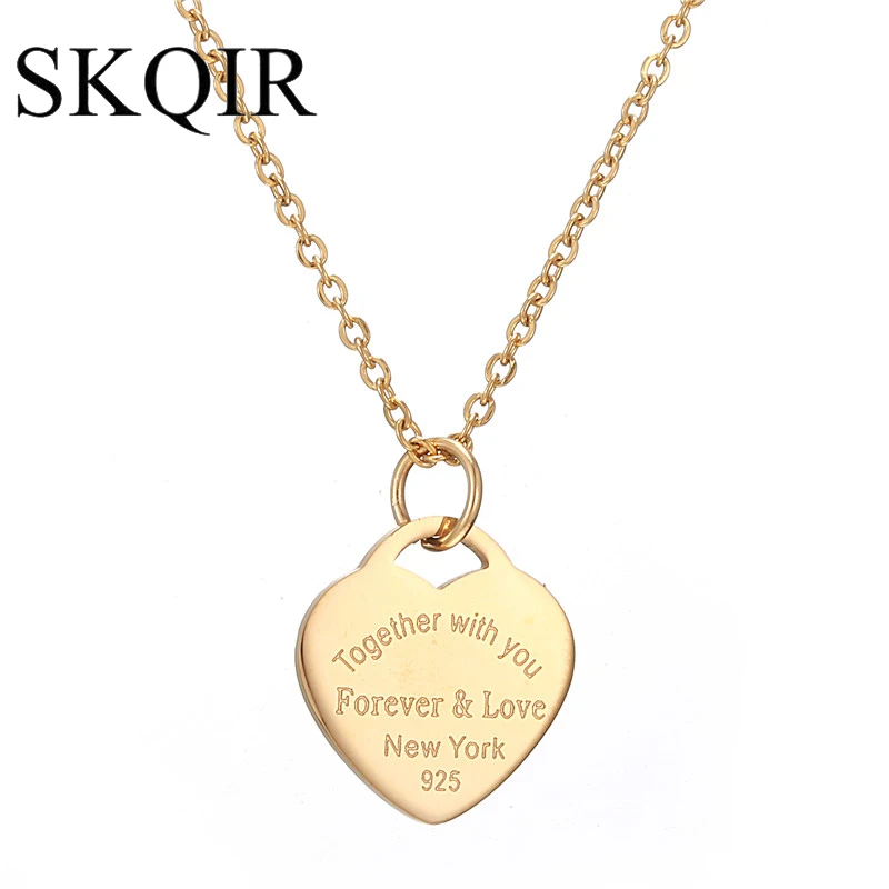 

SKQIR Togather with You Forever & Love New York Necklaces Gold Stainless Steel Chain Heart Necklace for Women Love Gift Jewelry