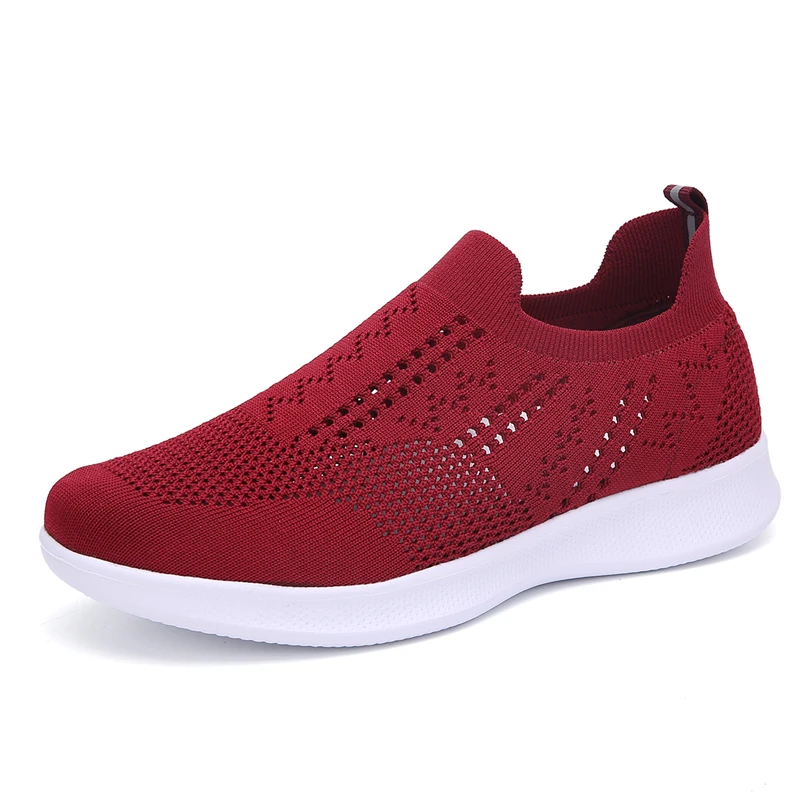 Moipheng/; женские кроссовки; Вулканизированная обувь; женские летние кроссовки без шнуровки на плоской подошве; черная обувь; женские лоферы; tenis feminino - Цвет: red
