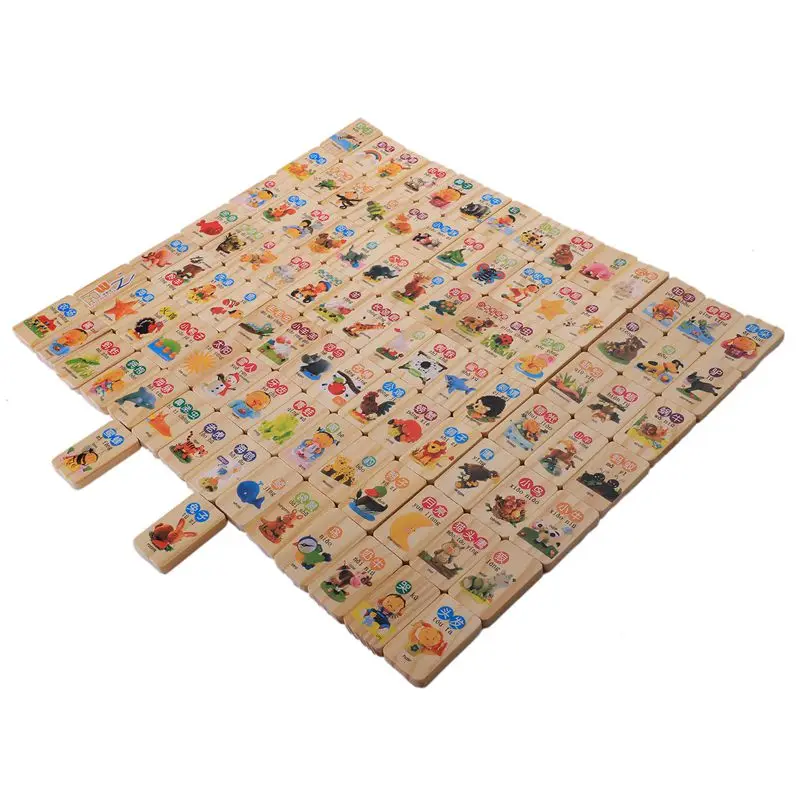 MWZ 100 шт. деревянный домино с блоками игра китайские персонажи английская буква животное номер мультфильм узор Когнитивное Обучение