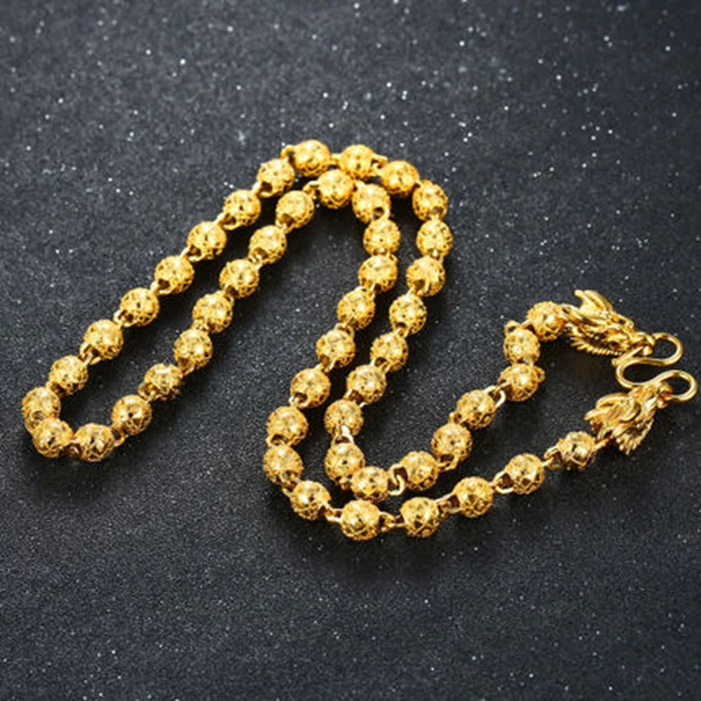 

Round Beads Chain Yellow Gold Filled Mens Necklace Hip Hop Cool Jewelry 24 inches