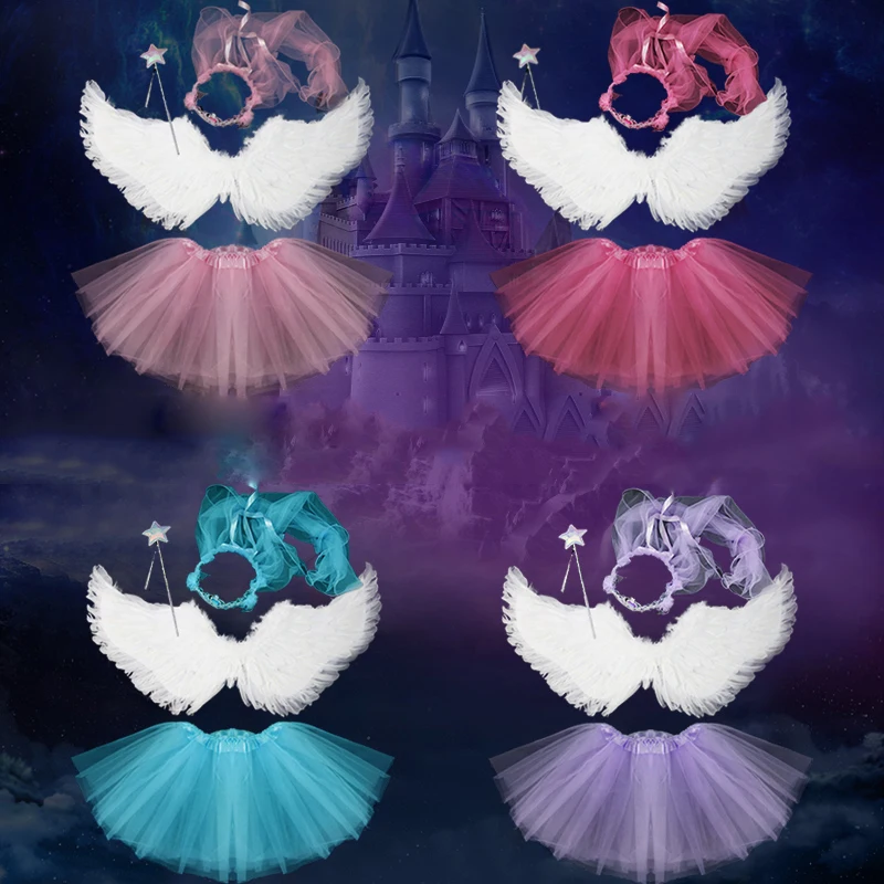 

Halloween Costume Kids White Feather Angel Wing Women Girl Stage Performance Cosplay Props Party Dress Decor Christmas DN2409