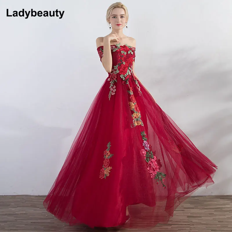 

Ladybeauty 2019 New Elegant Party Dress Evening Dresses Vestido De Festa Style Dress Prom Appliques Long Formal Dress