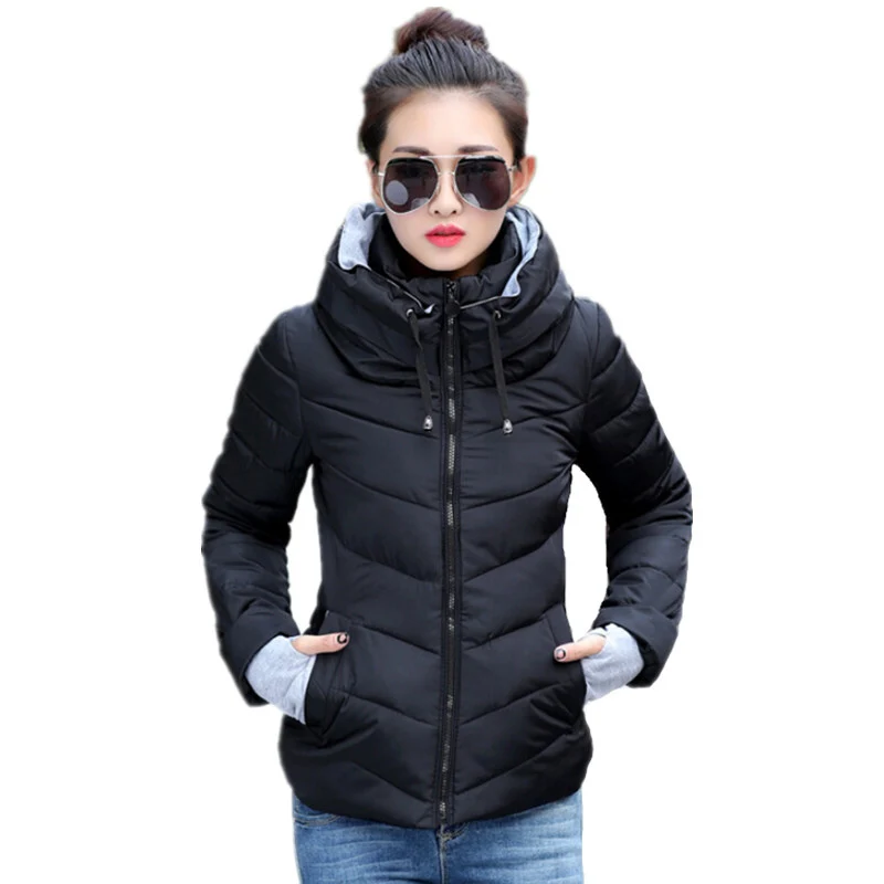 2018 hooded women winter jacket short cotton padded womens coat autumn casaco feminino inverno solid color