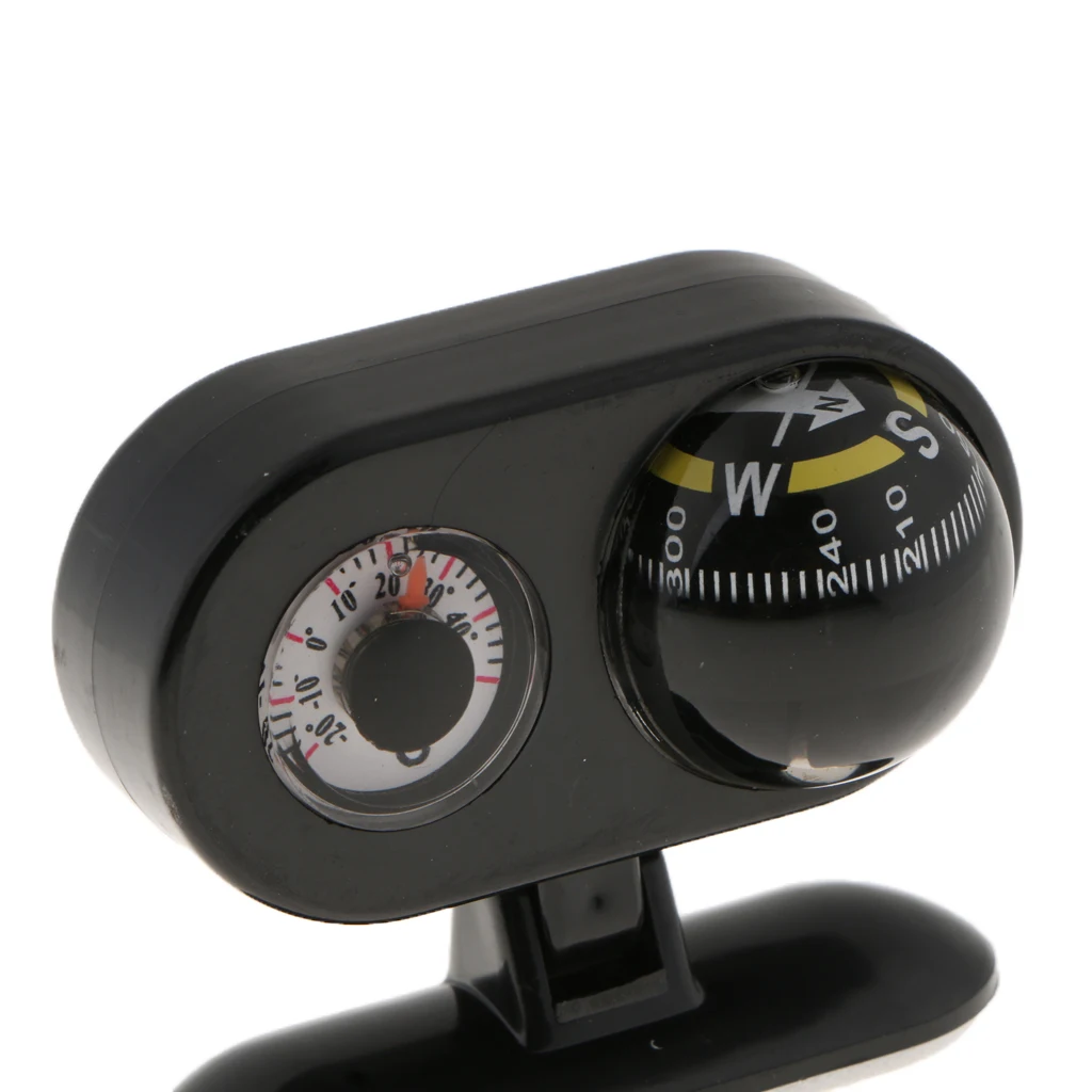 Two In One Car Compass With Thermometer For Car Interior Decoration Black