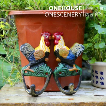 

courtyard Garden grocery adornment Wall hanging cast iron Coloured small cock hook statues Home wedding decoration dies