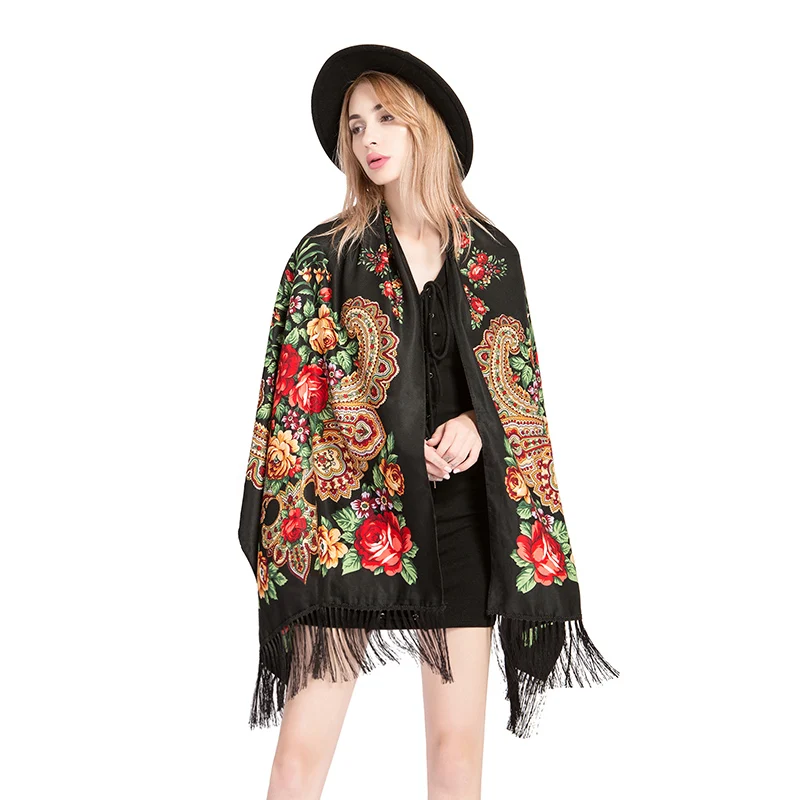 

[FAITHINK] Fashion Women Floral Russian Wrap Scarf Long Autumn Winter Female Party Gift Shawl Tassel Lady Paisley Hijab Scarf
