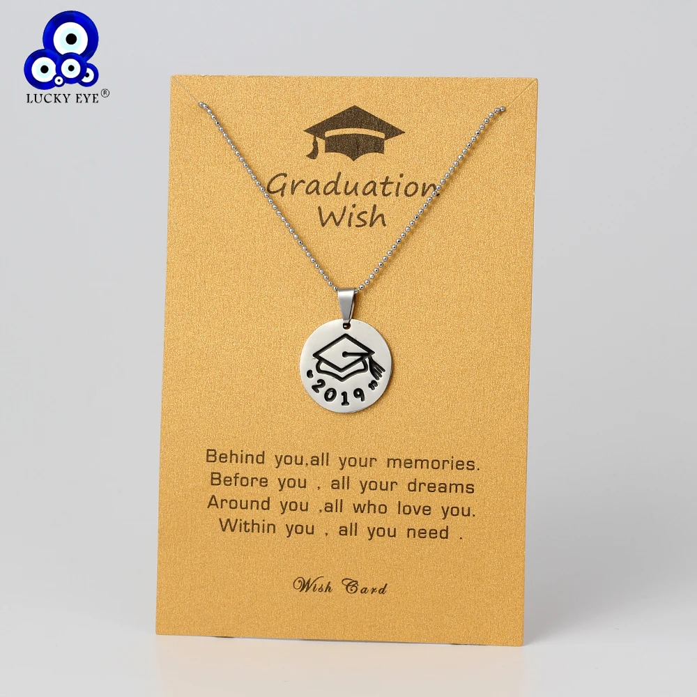 

Lucky Eye 2019 Graduation Pendants Necklaces Silver Color College Cap Charm Necklace For Women Men Jewelry Gift CN231
