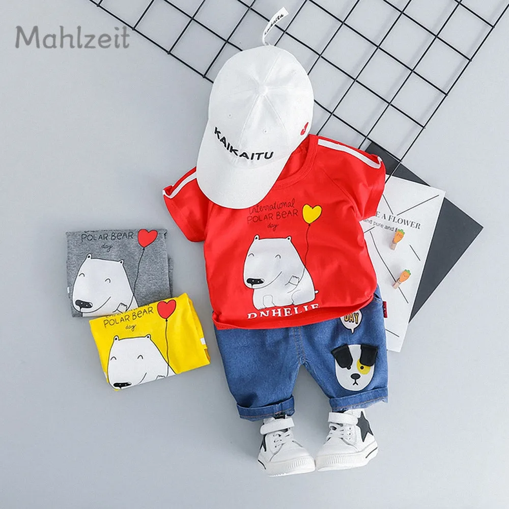 

2019 Summer 2pcs set for baby boy Polar bear T-shirt +jeans pant suit for 3-36M baby kids baby cute thin summer clothes