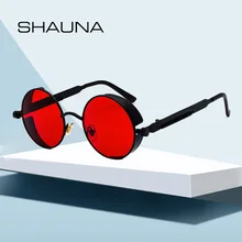 SHAUNA ретро женские круглые стимпанк Солнцезащитные очки фирменный дизайн модные мужские очки в стиле панк Солнцезащитные очки зеркальные/красные тонированные линзы UV400