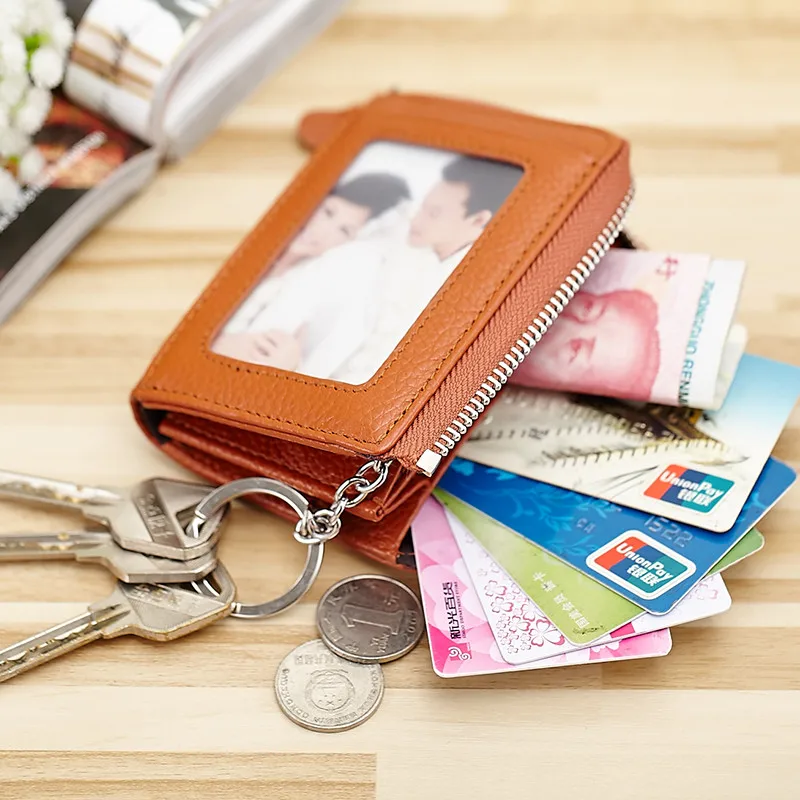 

MELOVO Fashion Men & Women's Genuine Leather Zipper Day Clutch Coin Purse Small Short Coin Wallet Bags Card Key Holders HL2669