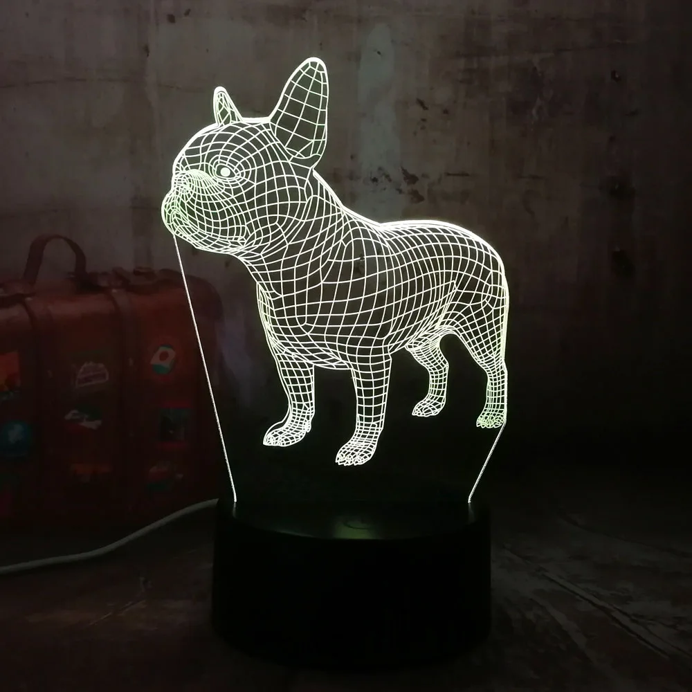 Amroe 3D LED Desk Lamp French Bulldog Cute Puppy RGB Night Light USB ...