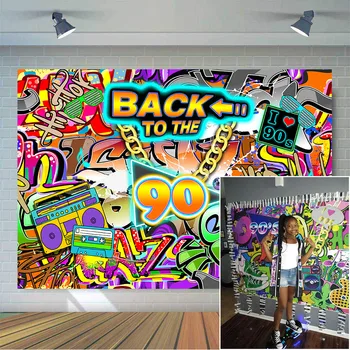 

Mehofoto 7x5ft 90th Graffiti Photography Backdrop Vinyl Hip Hop Photo Studio Background Back to the 90s Party Decorations 280