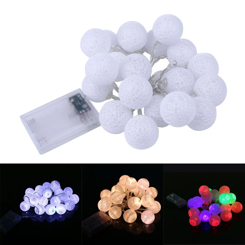 

2.3m 20 LED Cotton Ball LED String light Garland Fairy Light String Party Decorative Lamp For Girl Bedroom Wedding Decoration