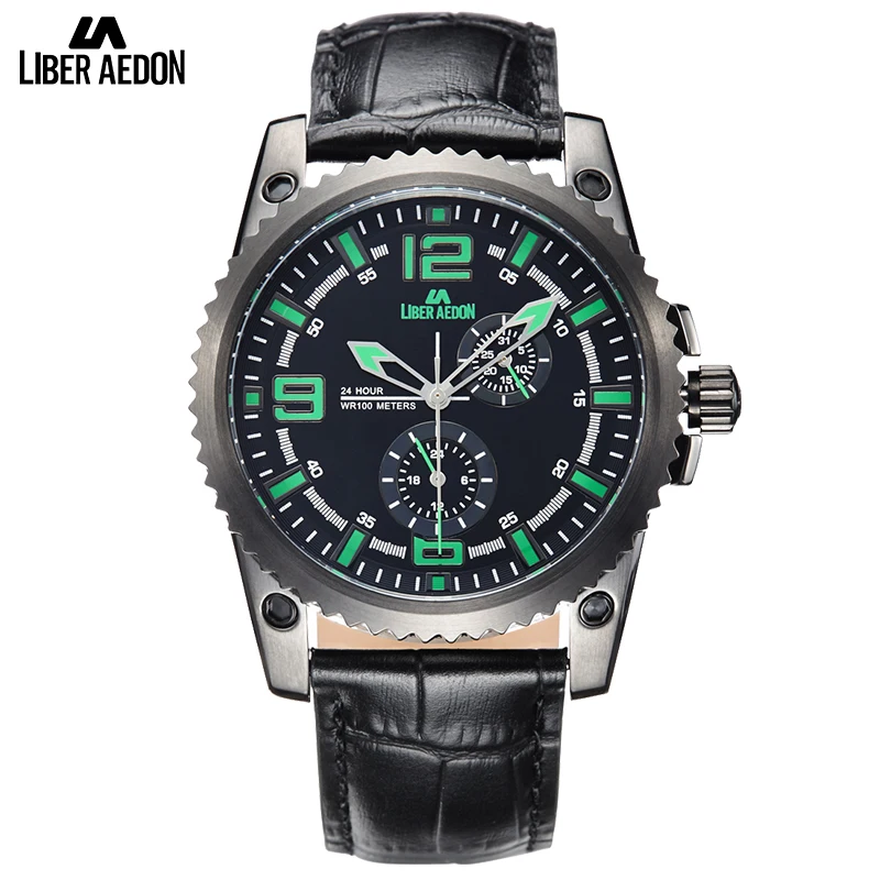 

Liber Aedon Top Brand Luxury Quartz Men Watches Leather Strap Luminous dial Multifunction Wristwatch Sport Watches Gift for Men
