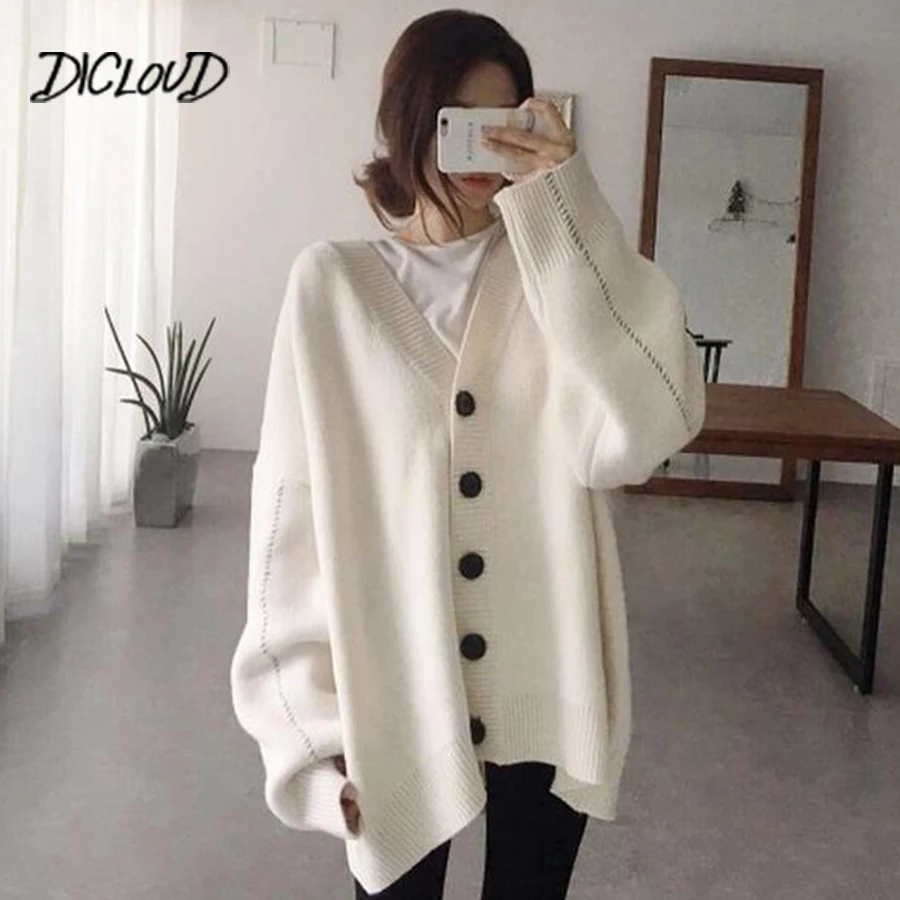 

DICLOUD Fashion Autumn Loose Knit Cardigan Sweater Woman 2018 Korea V-Neck Casual Sweater Female Plus Size Vintage Coat Sweaters