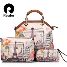 Realer женщина 3 шт. Отпечатано женщин сумки Большая сумка из искусственной кожи плеча сумки женские маленькие портмоне