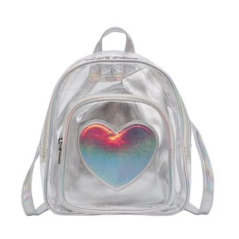 

Harajuku Transparent Cute Mini Backpack Women Korean New Fashion Laser Heart Small Bags Girl Clear Pvc School Back Pack Pink