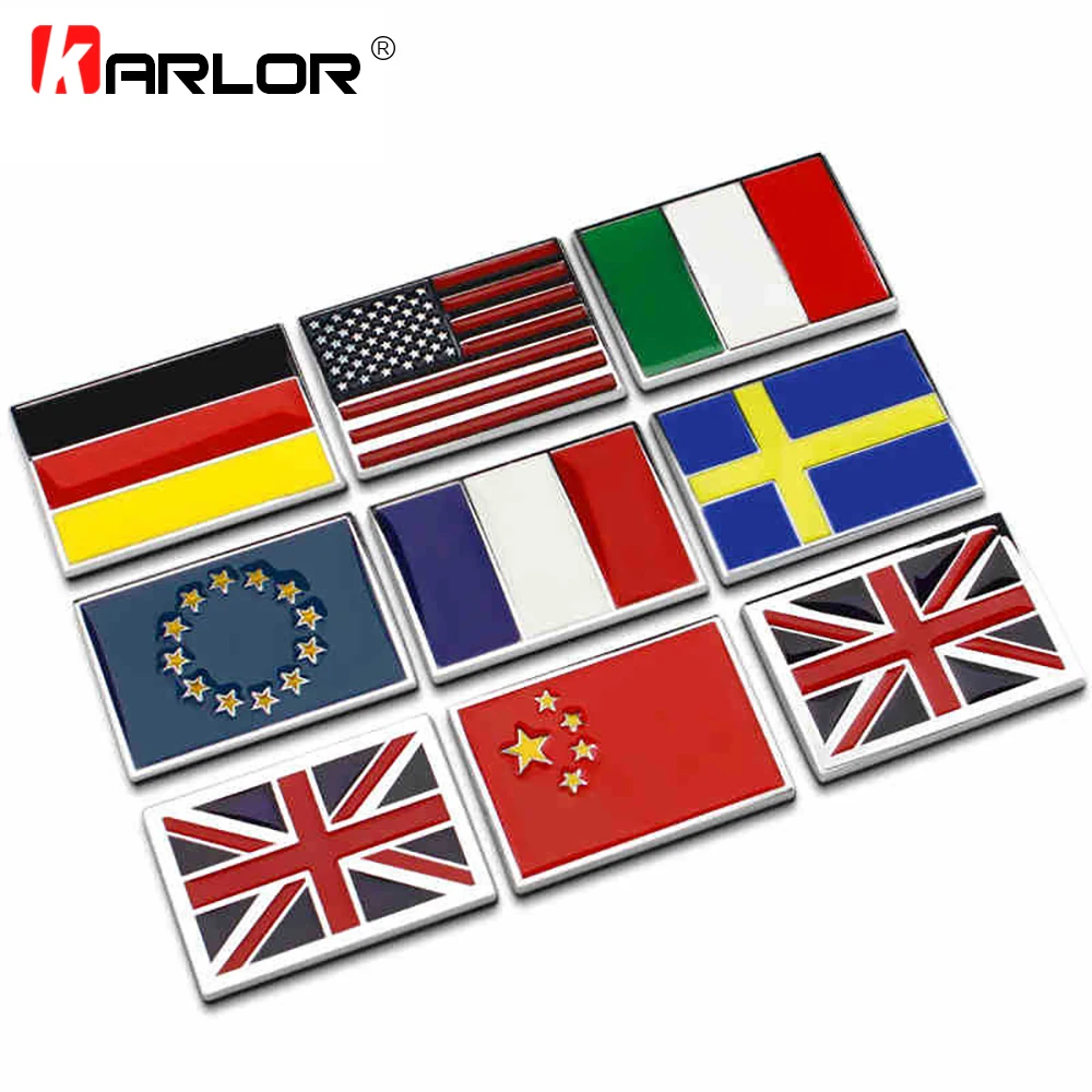 USA UK Gremany France Italy Sweden National flag emblem DIY metal car sticker  body cover  car Tail box labeling car styling