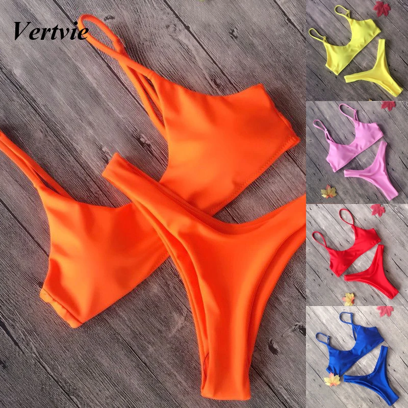 Vertvie Sexy Strap Swimming Suit Women High Waist Thong Bathing Suits