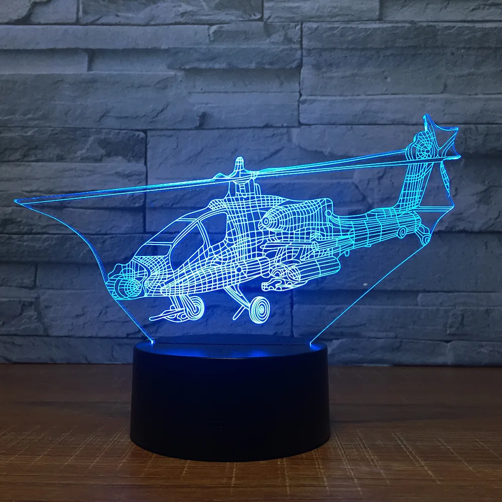 Helicopter 3D 7 Color Lamp Visual Led Night Lights For Kids Touch Usb