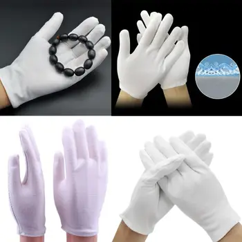 

Men Women White Thickened Cotton Gloves Full Finger Formal Dress Parade Inspection Drivers Jewelry Workers Stretchy Mittens