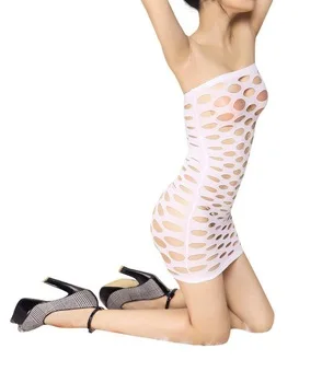 Sexy Stretch to Fit Seamless Jumbo Net Mesh Hole See Through Strapless Micro Mini Dress Babydoll Pole Dance Erotic Lingerie