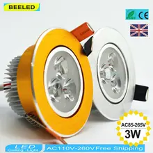 10 шт./лот, 3 Вт Светодиодный светильник для дома, гостиной, Светодиодный точечный светильник, светодиодный светильник, 110 В, 220 В, золотой потолок