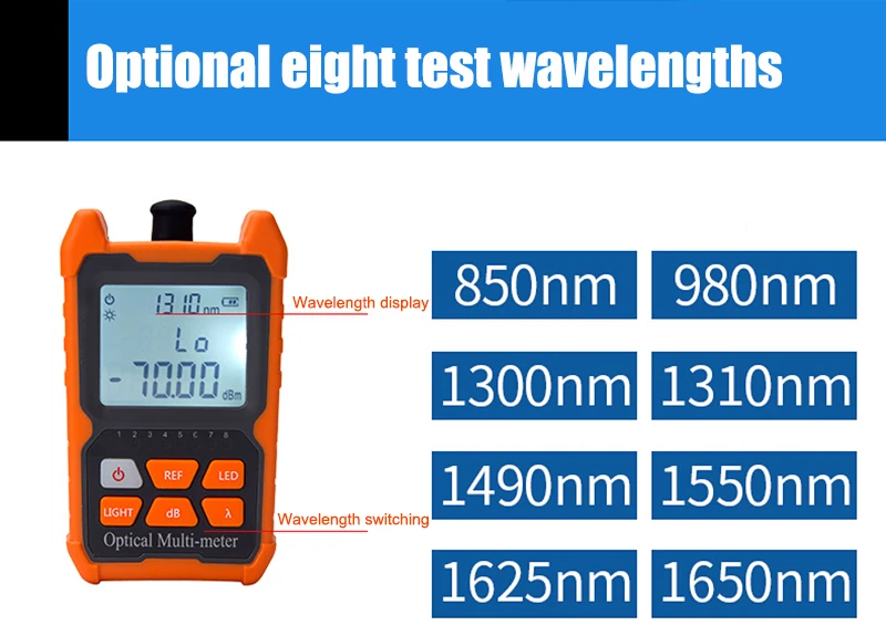 Портативный мини-волоконно-оптический измеритель мощности 8 волн с светодиодный светильник RJ45 сетевой кабель тестер FTTH Тестер Волоконно-Оптического Кабеля